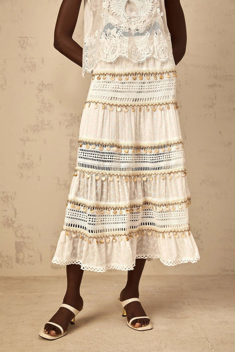 Aspen Skirt with Delicate Lace Trim in White