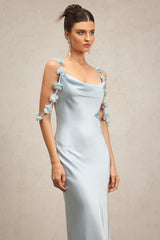 Assunta Blue Floral Detail Elegant Dress