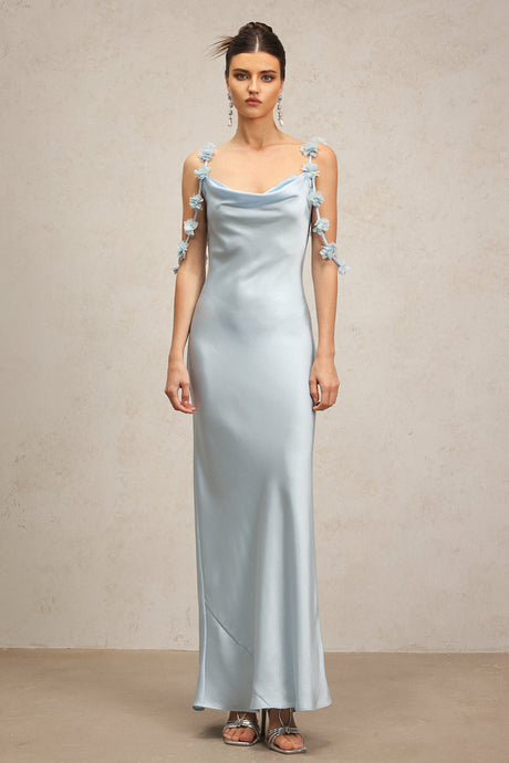 Assunta Blue Floral Detailing Elegant Dress