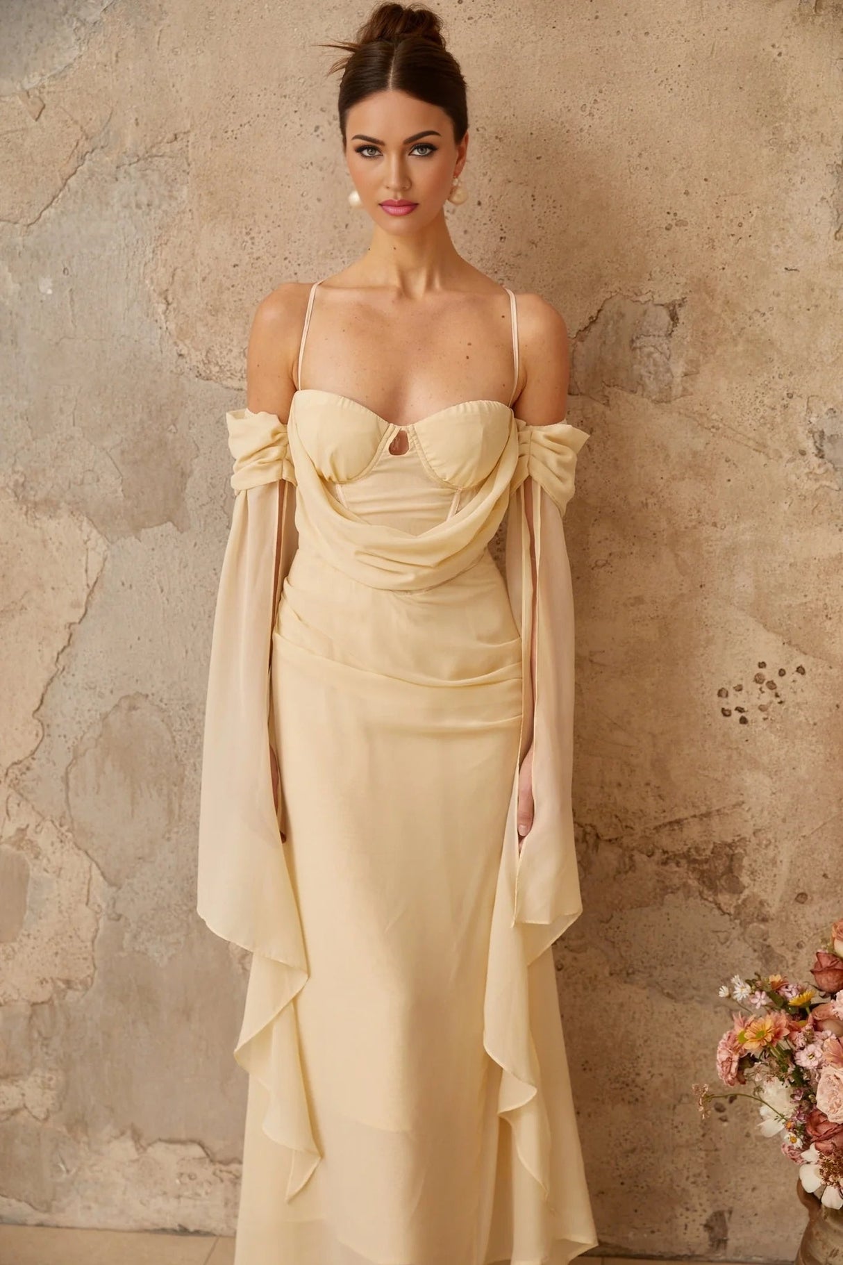 Assunta Maxi Dress Cold Shoulder Sweetheart Neckline & Ruched Detailing