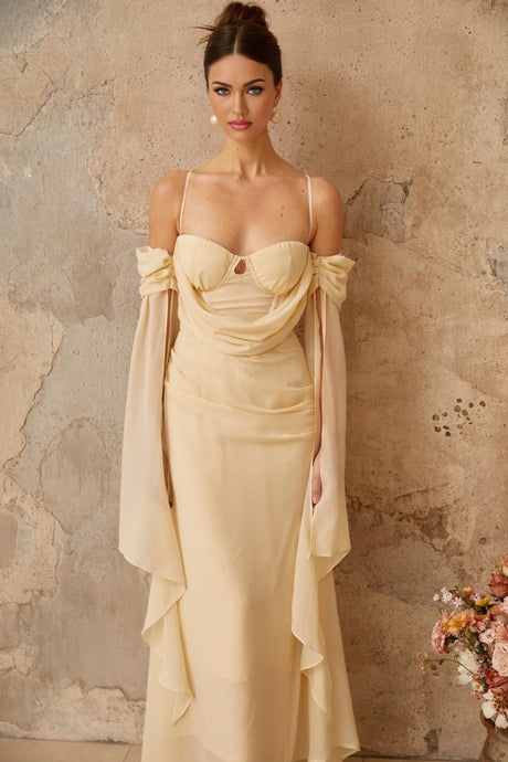 Assunta Maxi Dress Cold Shoulder Sweetheart Neckline & Ruched Detailing