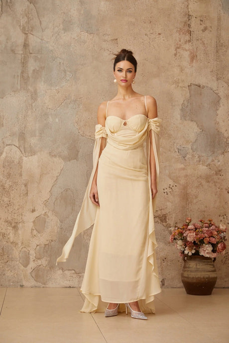 Assunta Maxi Dress Cold Shoulder Sweetheart Neckline & Ruched Detailing