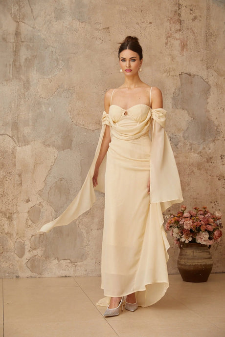 Assunta Maxi Dress Cold Shoulder Sweetheart Neckline & Ruched Detailing