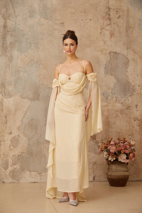 Assunta Maxi Dress Cold Shoulder Sweetheart Neckline & Ruched Detailing
