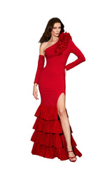 Assunta Red One-Shoulder Ruffle Detail Dress for Women