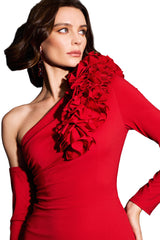 Assunta Red One-Shoulder Ruffle Hem Dress for Women