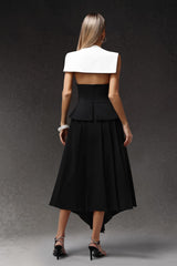 Assuntina Black Maxi Dress with Irregular Hemline and Hollow Out Detail
