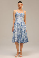 Assuntina Blue Floral Charm Halter Neck Flowing Silhouette Lightweight Fit Detailing Occasions Dress