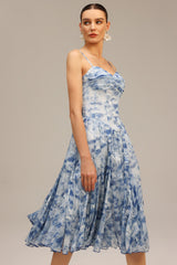 Assuntina Blue Floral Charm Halter Neck Midi Dress