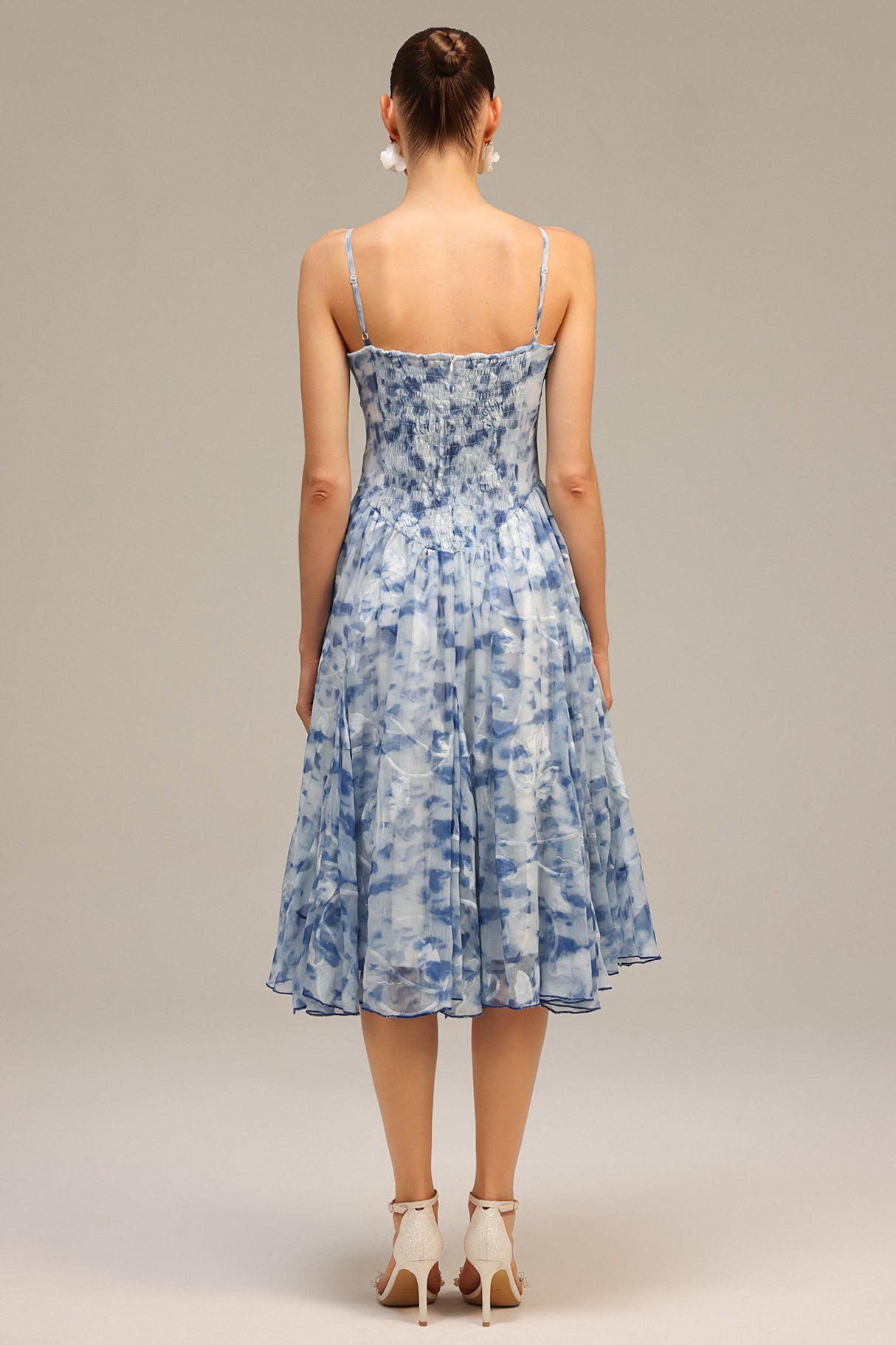 Assuntina Blue Floral Charm Halter Neck Midi Dress