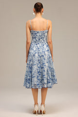 Assuntina Blue Floral Charm Halter Neck Midi Dress