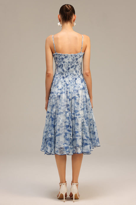 Assuntina Blue Floral Charm Halter Neck Midi Dress