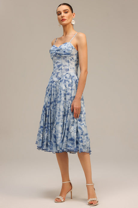 Assuntina Blue Floral Halter Neck Midi Dress