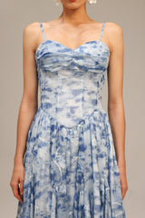 Assuntina Blue Floral Halter Neck Midi Dress