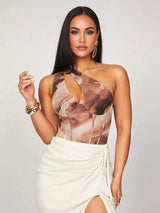 Assuntina Bodysuit - Slim Fit - Medium Stretch Knitted Fabric - Casual Style - Sleeveless - Asymmetrical, Cut Out - Natural Waist Line