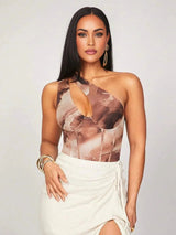 Assuntina Bodysuit - Slim Fit - Medium Stretch Knitted Fabric - Casual Style - Sleeveless - Asymmetrical, Cut Out - Natural Waist Line