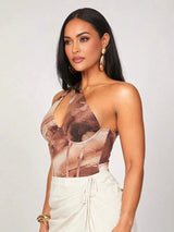 Assuntina Bodysuit - Slim Fit - Medium Stretch Knitted Fabric - Casual Style - Sleeveless - Asymmetrical, Cut Out - Natural Waist Line