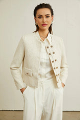 Assuntina Jacket - Tweed - Sequin Embellishments - Buttoned Cuffs - Double - Breasted Fastening