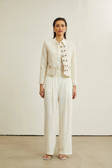 Assuntina Jacket - Tweed - Sequin Embellishments - Buttoned Cuffs - Double - Breasted Fastening