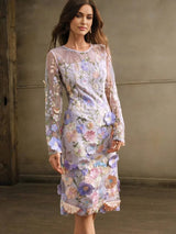 Assuntina Midi Dress - Round Neck - Long Sleeve - Floral Print - Elegant Style - Slim Fit