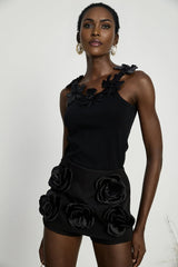 Assuntina Mini Dress - Faux - Flower Embellishment - Side Zip Fastening - Thigh Length - Straight Hem