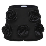 Assuntina Mini Dress - Faux - Flower Embellishment - Side Zip Fastening - Thigh Length - Straight Hem
