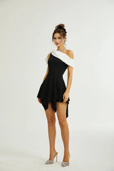 Assuntina Mini Dress - Sleeveless - Mono Shoulder - Asymmetric - Pleated