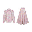 Assuntina Shirt & Skirt Set Pink Pattern - Print Calf Length