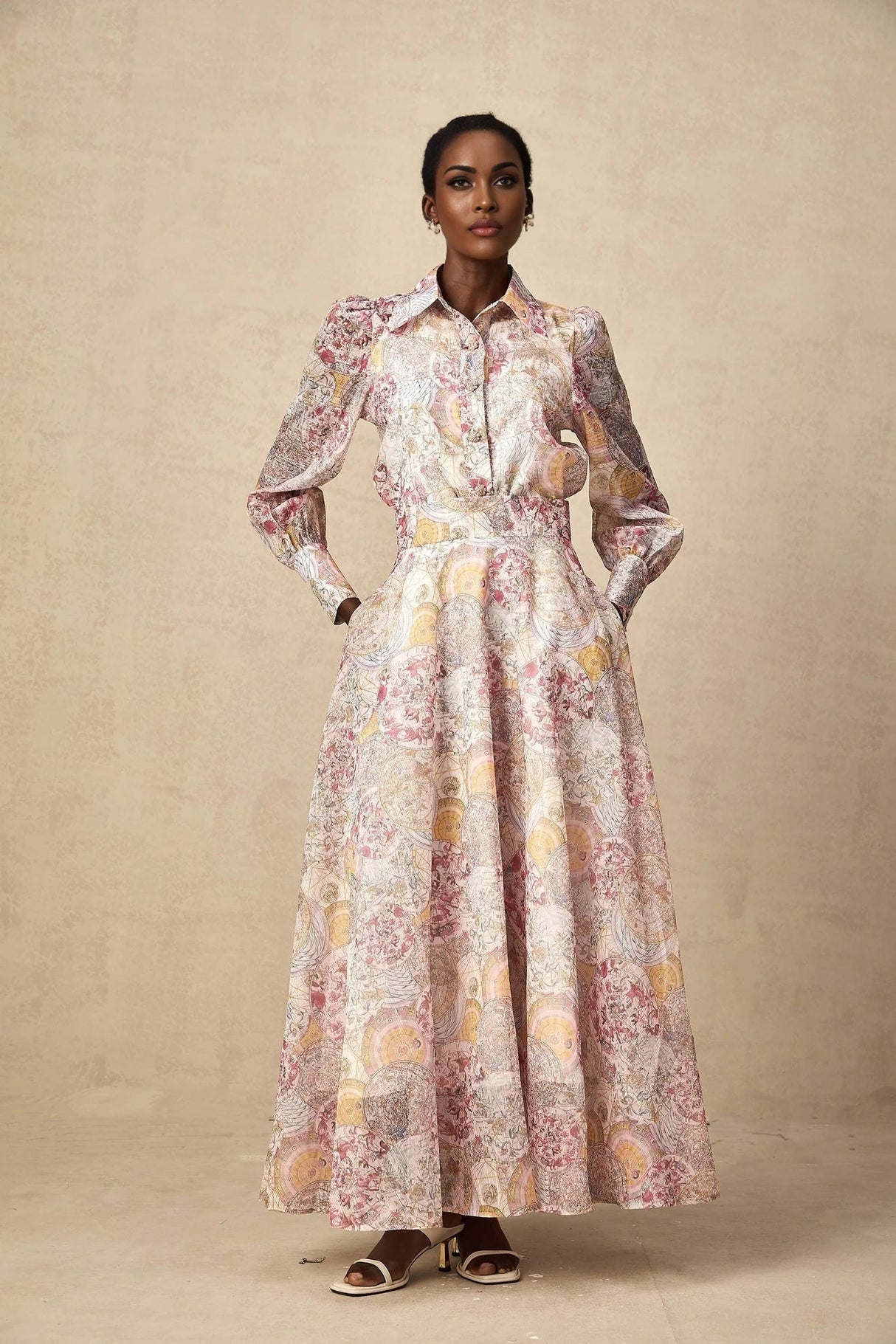 Assuntina Shirt & Skirt Set Pink Pattern - Print Calf Length