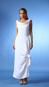 Assuntina White Sleeveless Side Knot Fishtail Hem Formal Dress