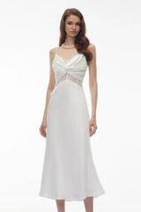 Astarte White Floral Lace Twist Midi Dress