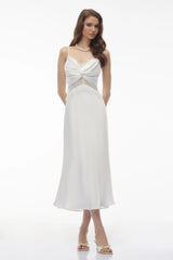 Astarte White Floral Lace Twist Midi Dress