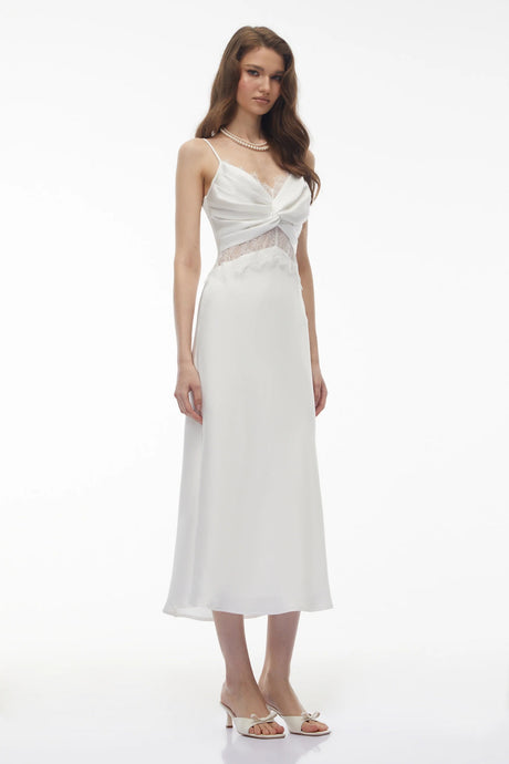 Astarte White Floral Lace Twist Midi Dress
