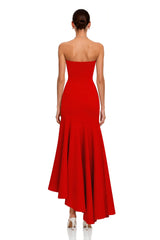 Asteria Red Strapless Maxi Dress with Ruffled Hem