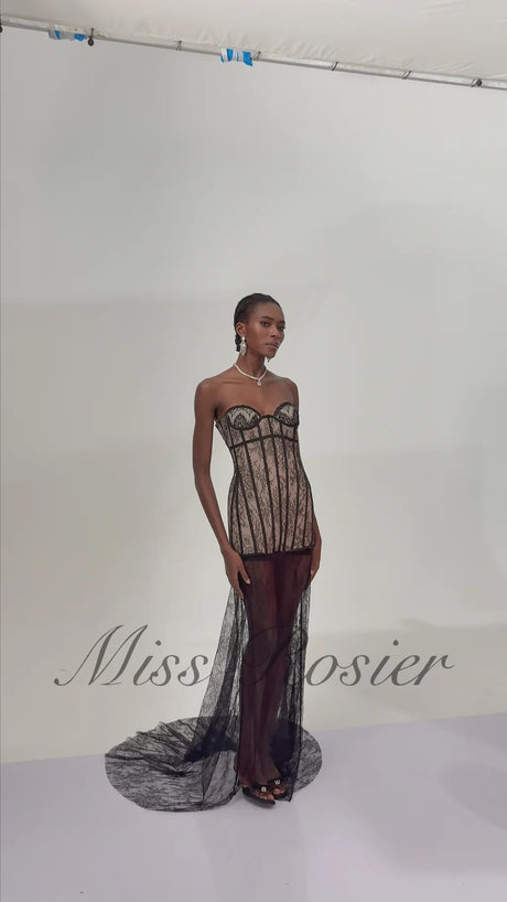 Astrid Black Floral Lace Corset Maxi Dress