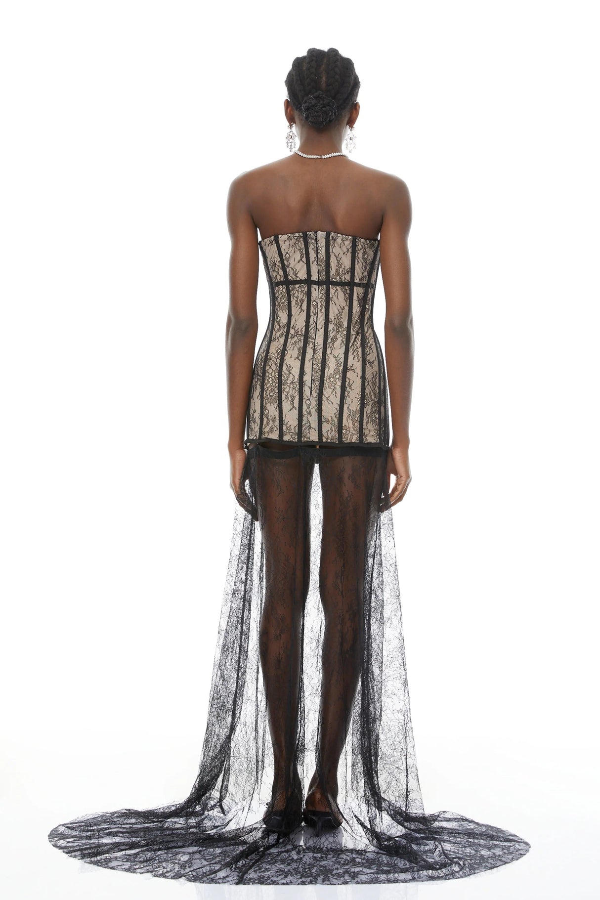 Astrid Black Floral Lace Corset Maxi Dress