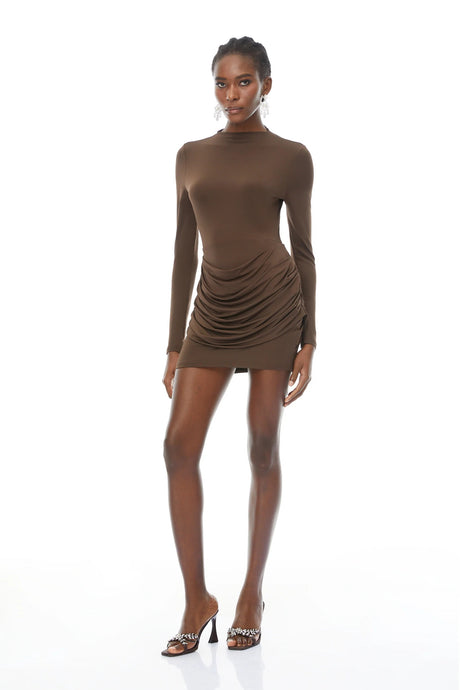 Astrid Brown Bodycon Ruched Mini Dress