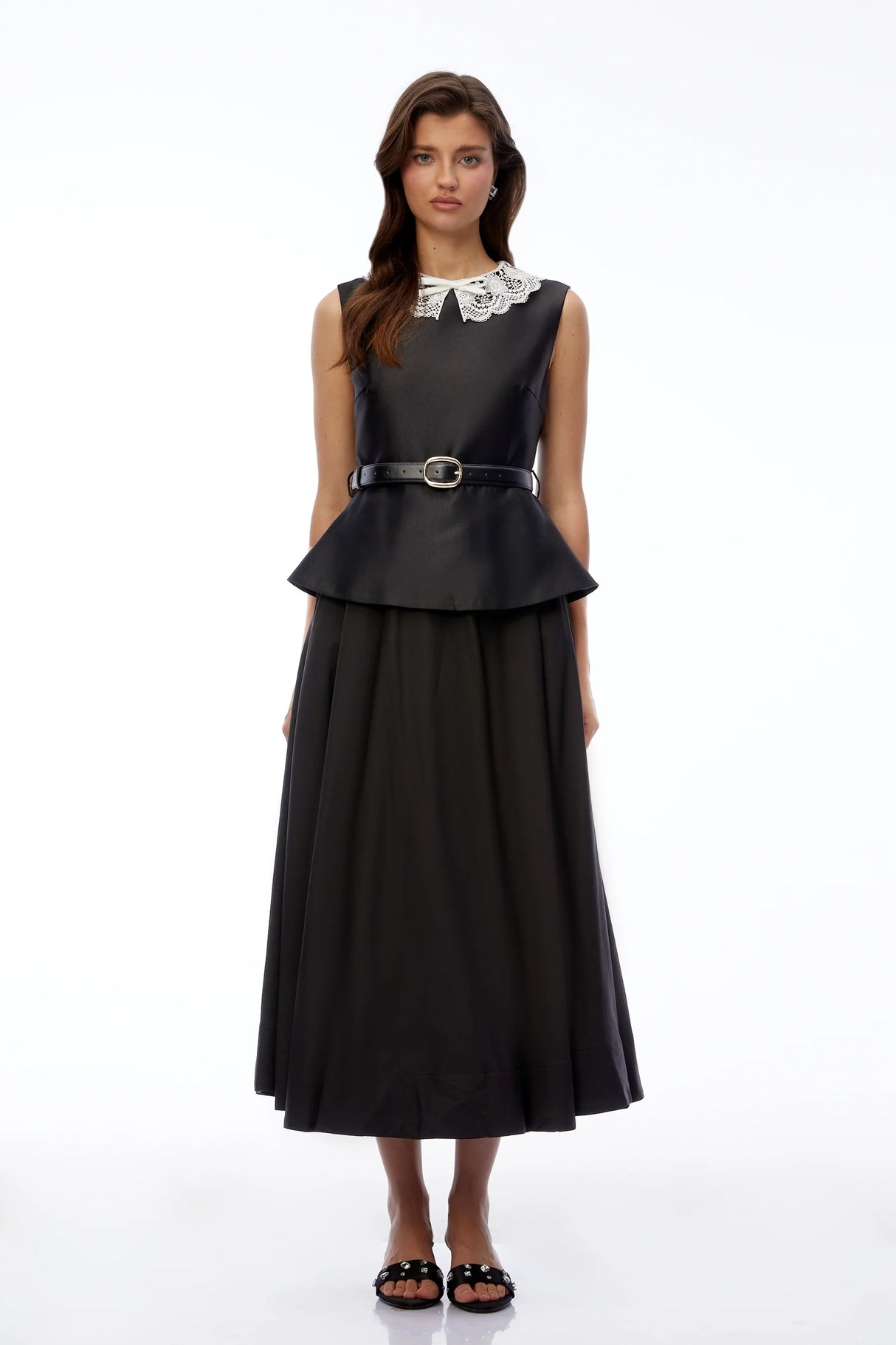 Ata Black Lace Trim Midi Dress