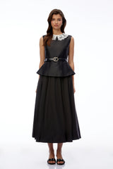 Ata Black Lace Trim Midi Dress