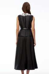 Ata Black Lace Trim Midi Dress