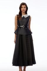 Ata Black Lace Trim Midi Dress