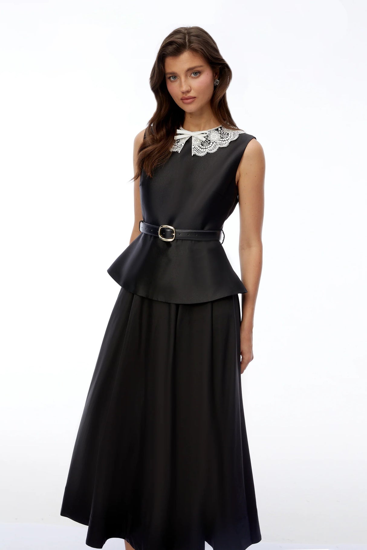 Ata Black Lace Trim Midi Dress