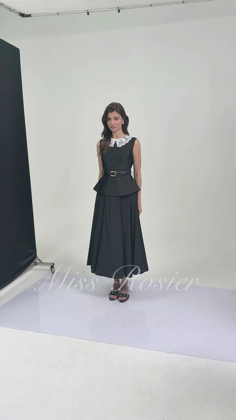 Ata Black Lace Trim Midi Dress