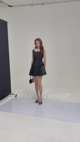 Ata Black Sequin Lace Trim Mini Dress