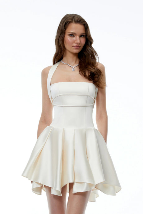 Ata White Halterneck Ruffled Mini Dress