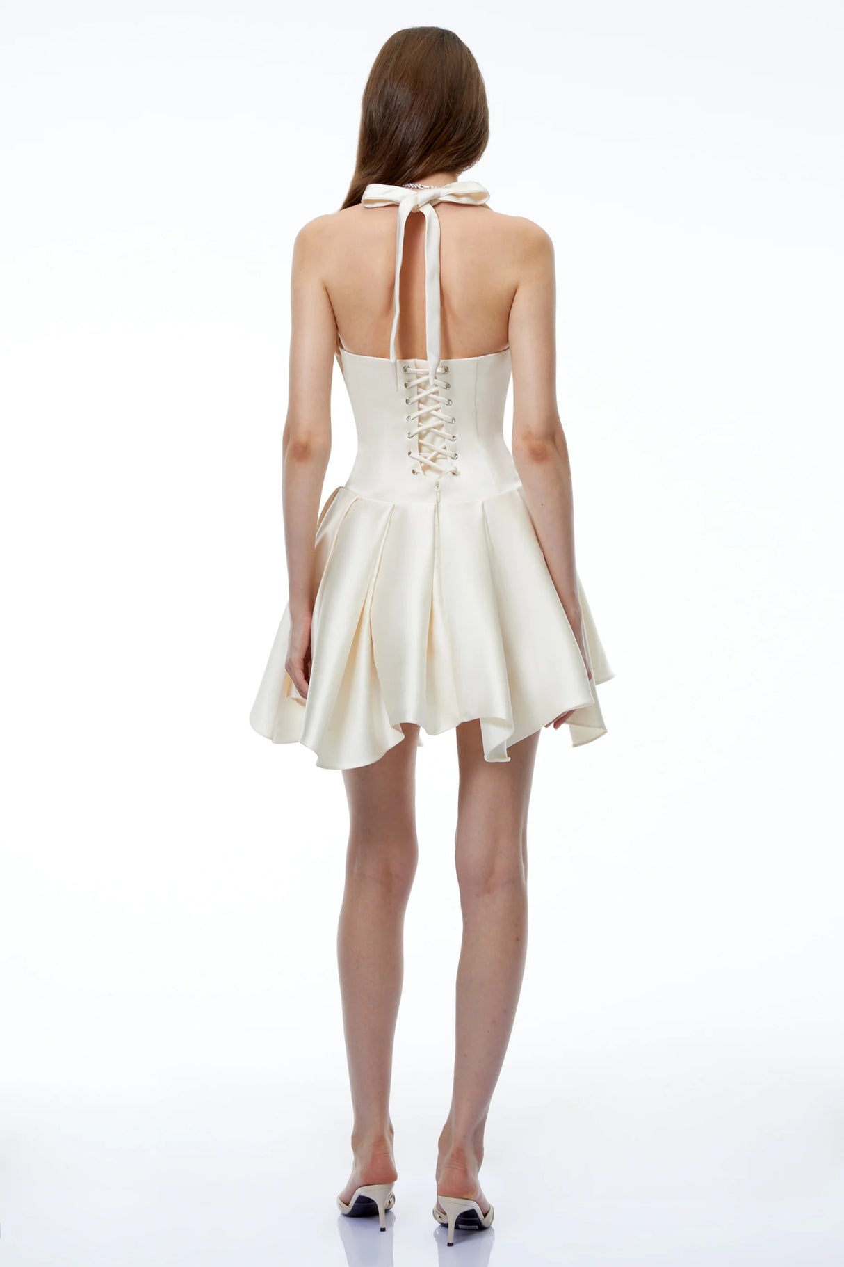 Ata White Halterneck Ruffled Mini Dress