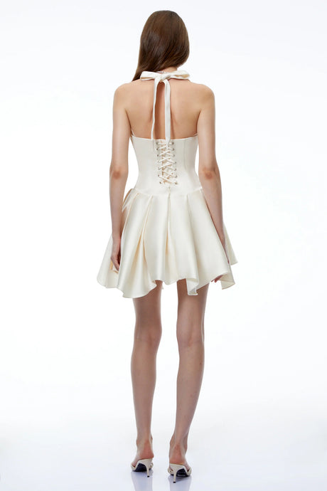 Ata White Halterneck Ruffled Mini Dress
