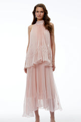 Atawhai Pink Sleeveless Pleated Midi Dress