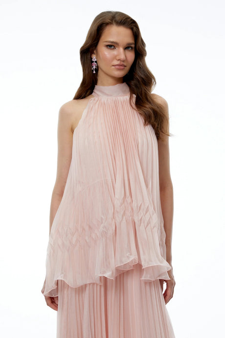 Atawhai Pink Sleeveless Pleated Midi Dress