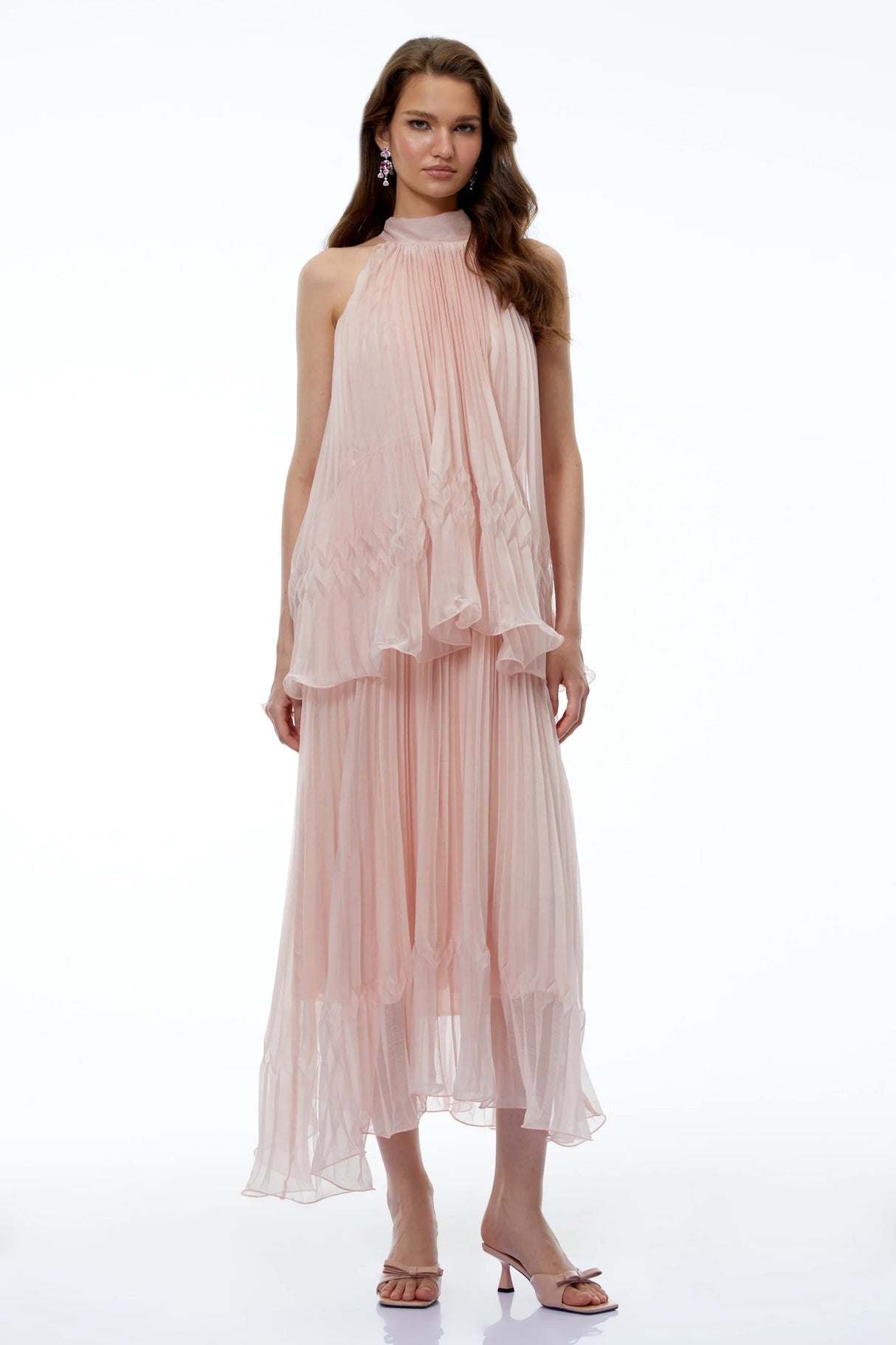Atawhai Pink Sleeveless Pleated Midi Dress